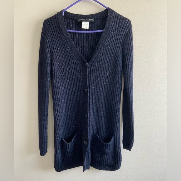 Adrienne Vittadini wool cardigan with lurex size M Black - Picture 1 of 8
